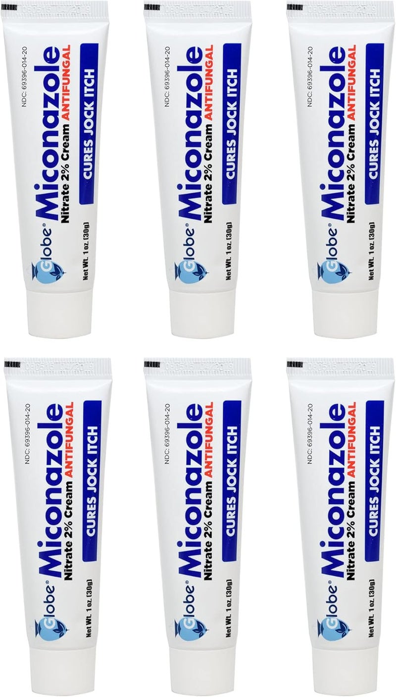 Globe Miconazole (6 Pack) 2% Nitrate 2% Antifungal Cream, Cures Most Athletes Foot, Jock Itch, Ringworm and More. 1 OZ Tube - Image 1
